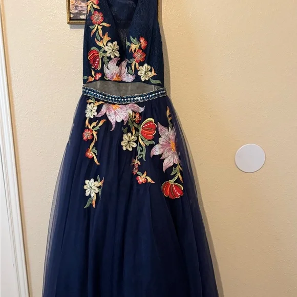 PROM ✨Rachel Allan Blue Halter Sleeveless Gown for Prom - Picture 2 of 14